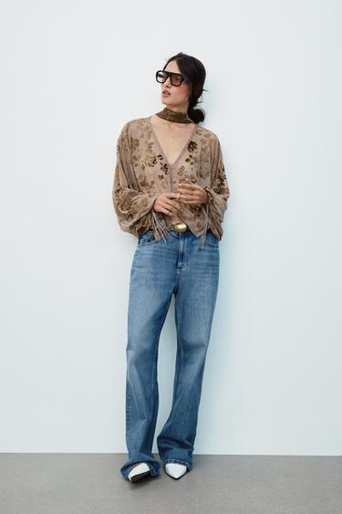 FLOCKED EMBROIDERED BLOUSE - Pink / Lilac by Zara - Image 0