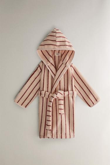 LARGE VELOUR BATHROBE WITH STRIPES - Pink by Zara
