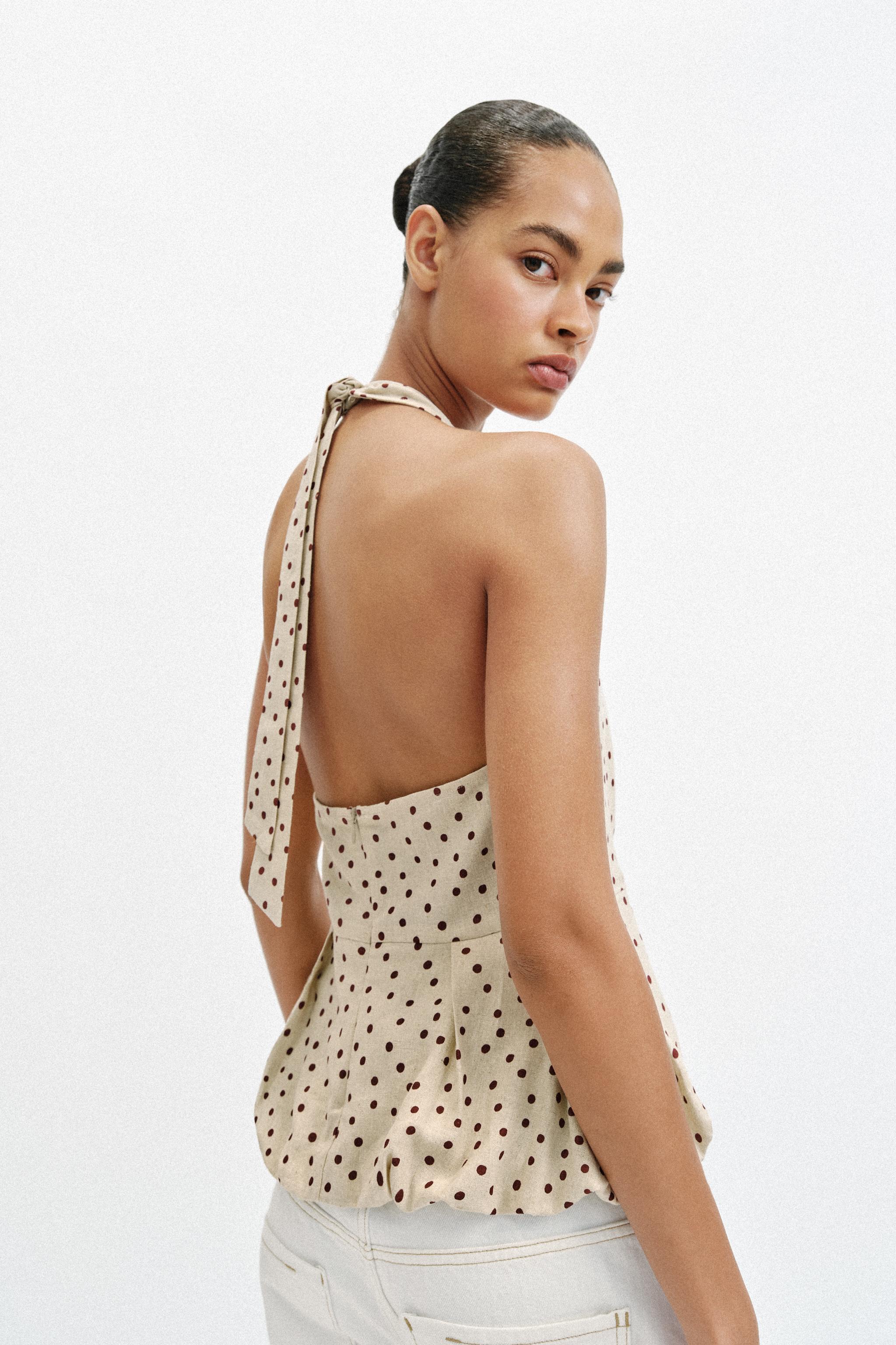 LINEN BLEND POLKA DOT BALLOON TOP