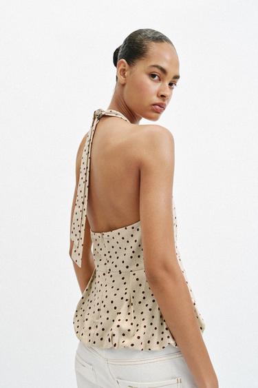 LINEN BLEND POLKA DOT BALLOON TOP - 930 by Zara - Image 5