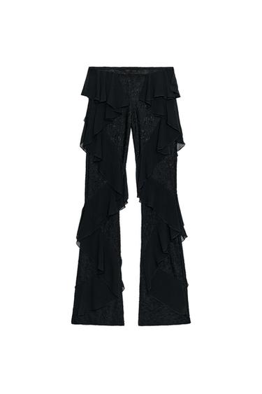 LACE TROUSERS WITH RUFFLES - Black by Zara