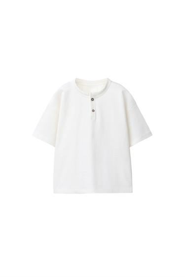 BASAL T-SHIRT MED KNAPPER - råhvid fra Zara