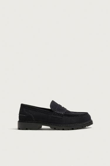 LEATHER TRACK LOAFERS - Blue by Zara