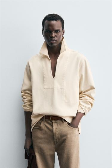 WASHED TEXTURED OVERSHIRT - Ecru by Zara