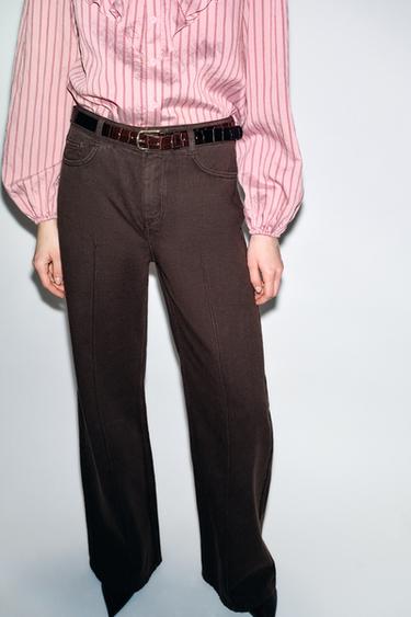 Z1975 BELTED WIDE-LEG JEANS - Brown by Zara