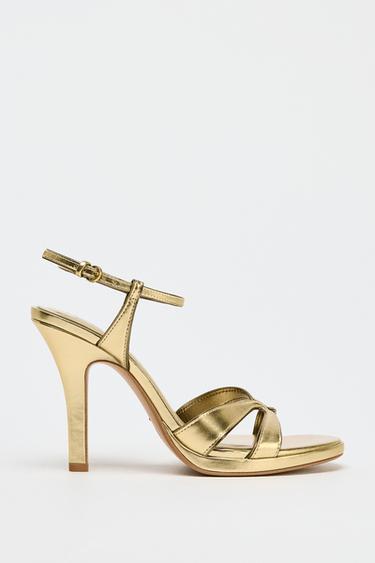 SANDALES À TALONS EFFET MÉTALLISÉ - Or de Zara - Image 0
