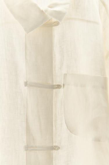 CHEMISE EN LIN 100 % À COL CROISÉ - Écru de Zara - Image 8