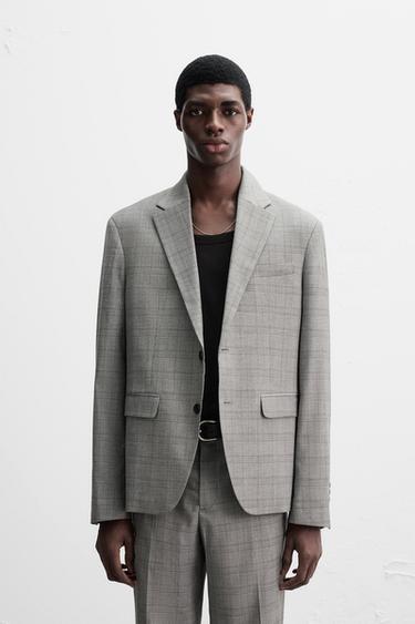 Zara PLAID SUIT BLAZER - Mid-gray