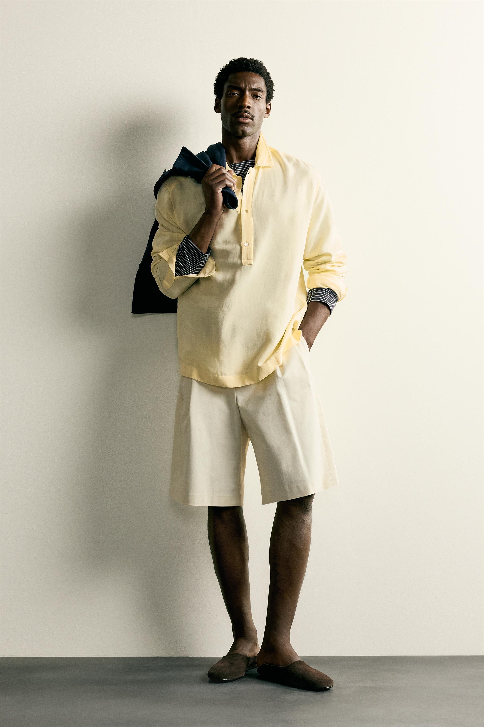 REGULAR FIT LINEN VISCOSE POLO SHIRT - Light yellow | ZARA Canada