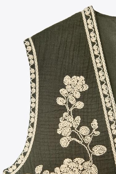 EMBROIDERED WAISTCOAT - Khaki by Zara - Image 7