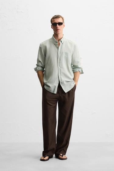 Zara LINEN - COTTON SHIRT - Sea green - Image 0