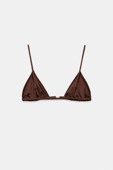 HAUT DE BIKINI UNI À RIDEAUX - Marron de Zara - Image 4