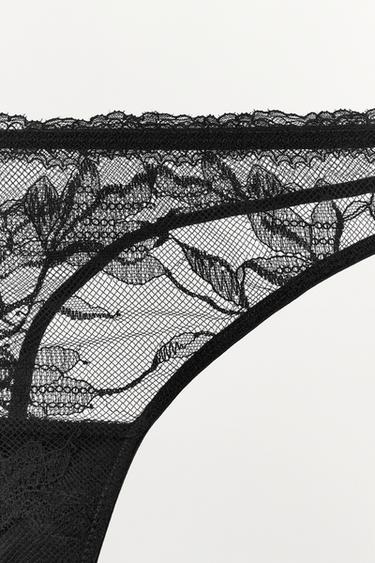 TANGA FLEURS BRODÉES - Noir de Zara - Image 5