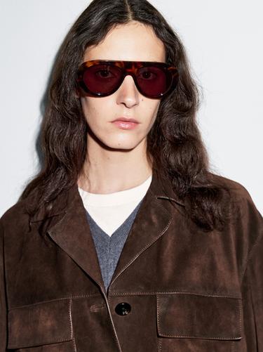 Chaqueta piel ante bolsillos - Marrón de Zara