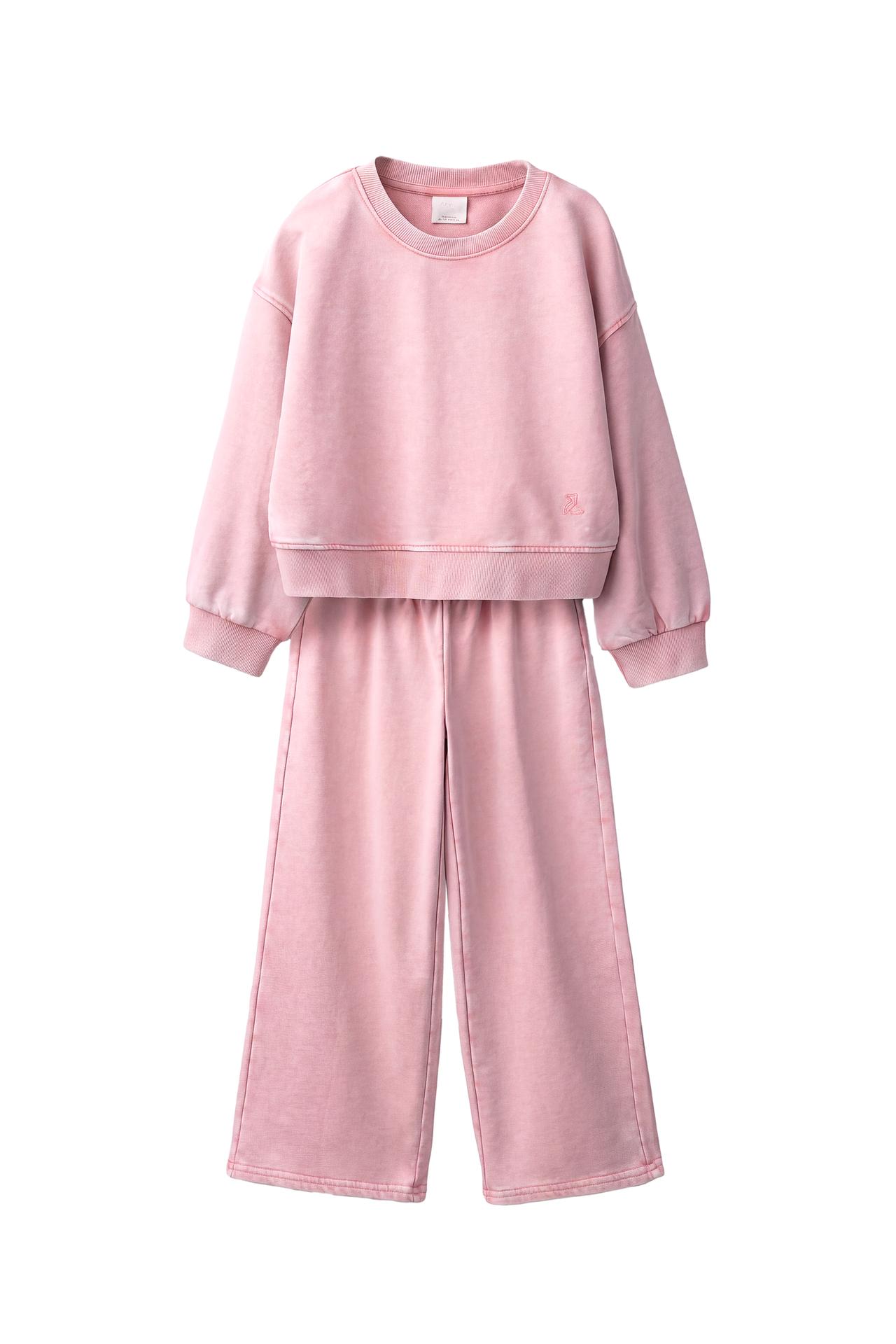 WASHED-EFFECT SWEATSHIRT AND PANTS SET — Pink
