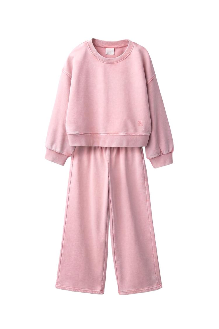 WASHED-EFFECT SWEATSHIRT AND PANTS SET — Pink