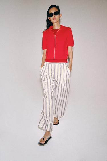 PANTALON BALLOON À RAYURES ZW COLLECTION - Écru de Zara - Image 0