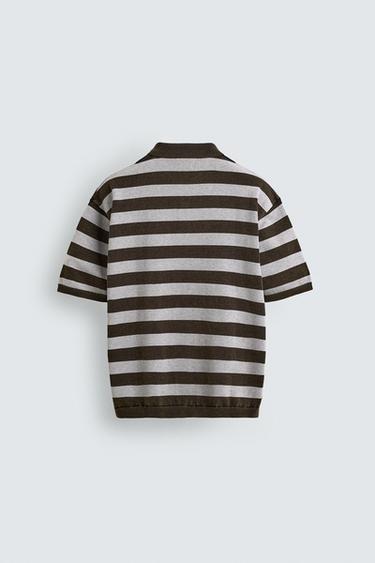 STRIPED JACQUARD KNIT POLO SHIRT - Brown by Zara - Image 7