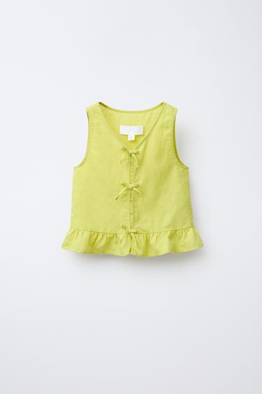 LINEN COTTON TIE TOP - Lime by Zara - Image 0