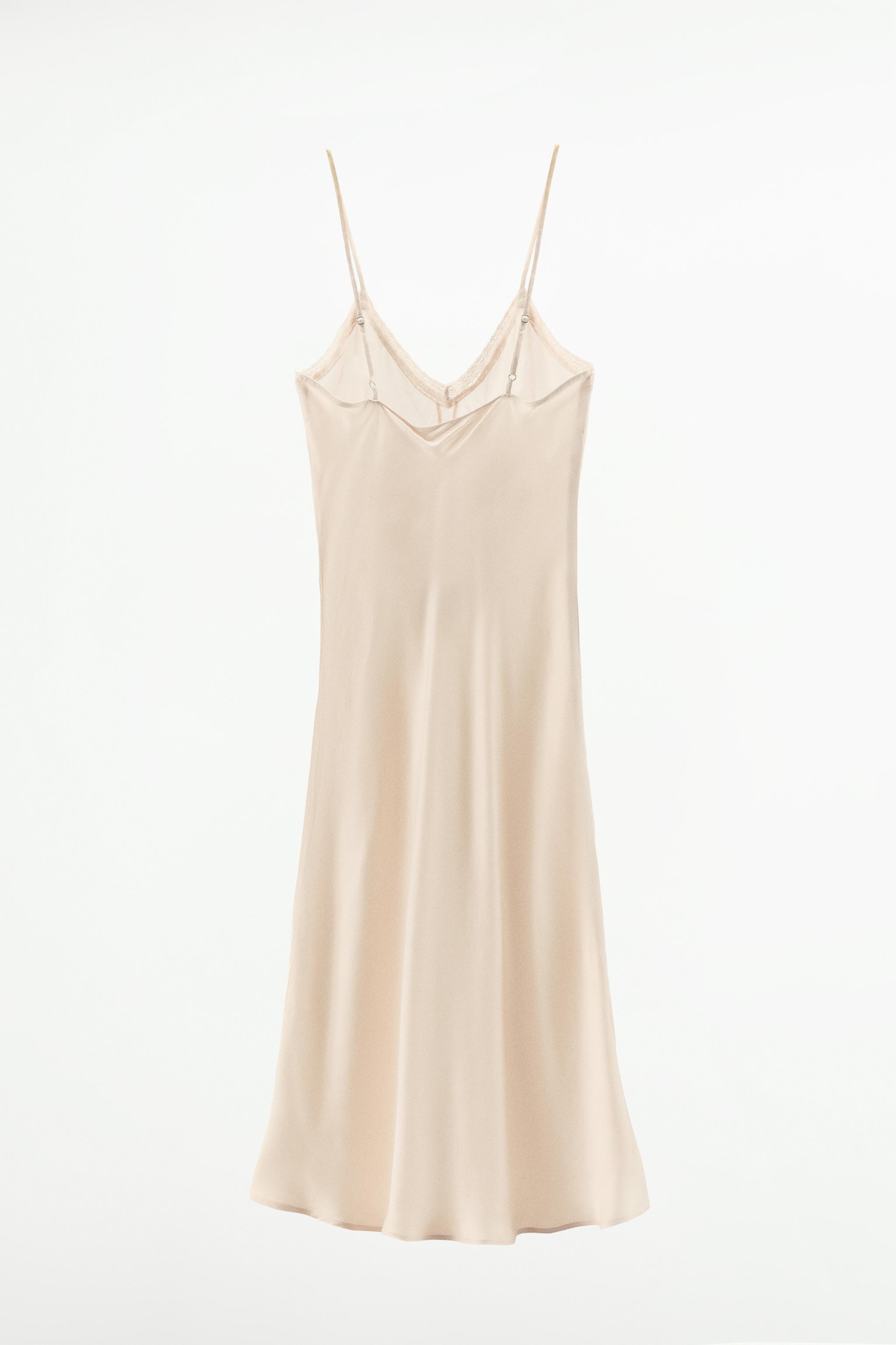 EMBROIDERED SLIP DRESS - Oyster-white | ZARA United States