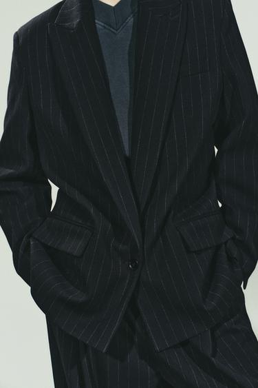 PINSTRIPE BLAZER WITH POCKETS - Navy blue by Zara