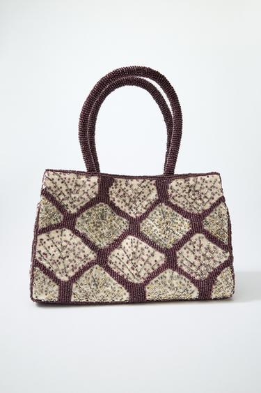 Zara SPARKLY BEADED SHOPPER BAG - Multi-color