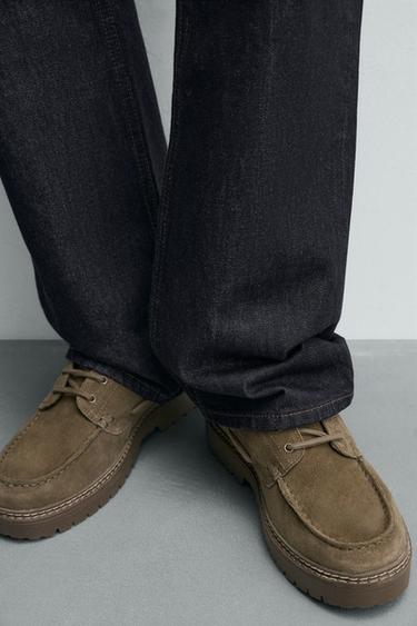 LEATHER DECK SHOES - Taupe Grey by Zara