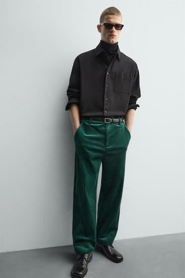 PANTALON RELAXED FIT EN VELOURS CÔTELÉ - VERT de Zara - Image 4