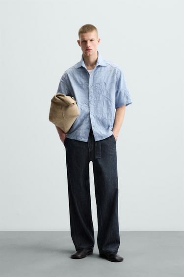 CAMISA JACQUARD COM BORDADO - Azul-claro da Zara - Imagem 0
