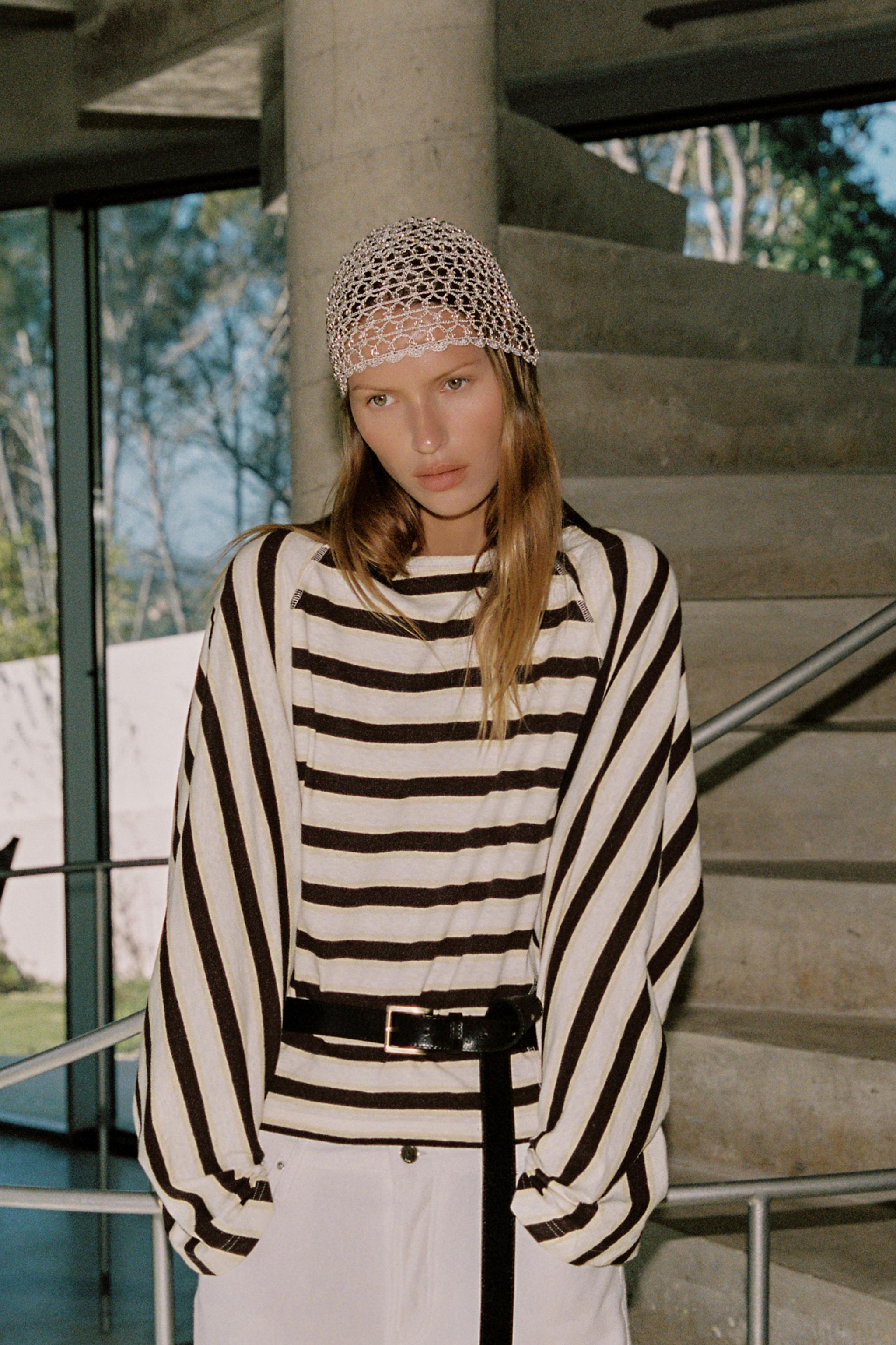 STRIPED COTTON AND LINEN T-SHIRT