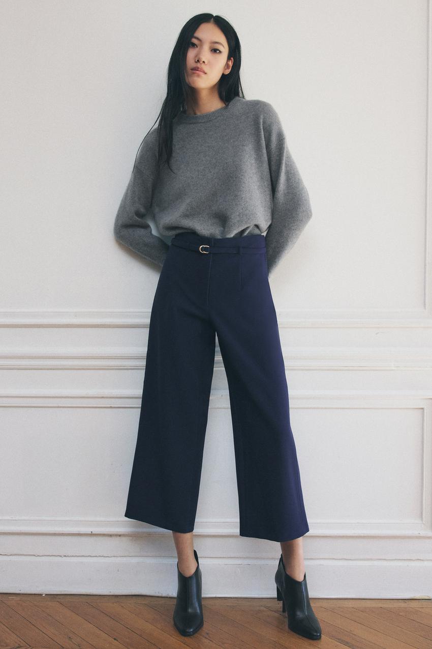 ZW COLLECTION ベルト付きキュロットパンツ - ネイビーブルー | ZARA 
