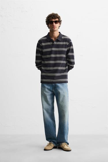 STRIPED PIQUÉ POLO SHIRT - Navy blue by Zara