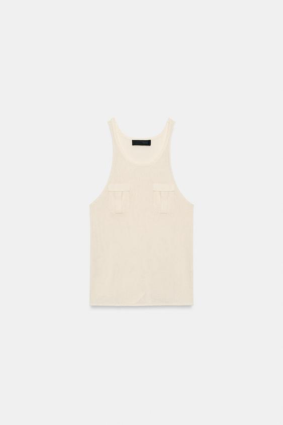 TOP DE TRICÔ COM BOLSOS - Bege da Zara - Imagem 0