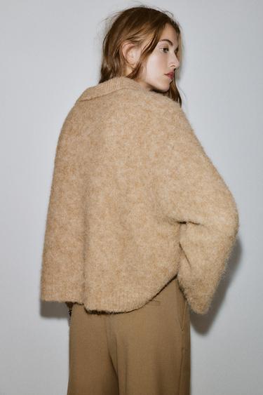 PULL POLO EN MAILLE EFFET BROSSÉ - Marron clair de Zara - Image 3