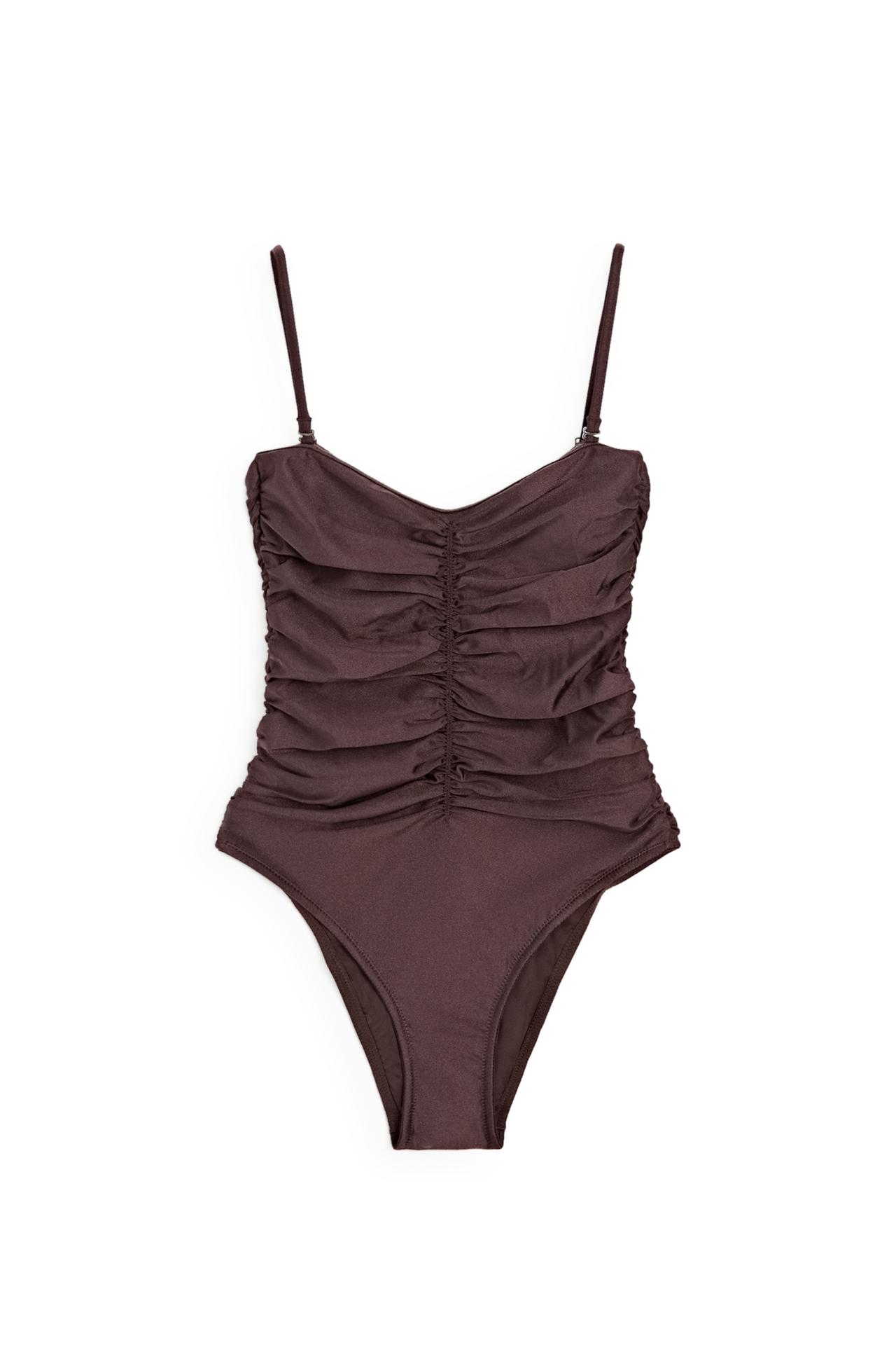 Shimmery gathered swimsuit — Brown