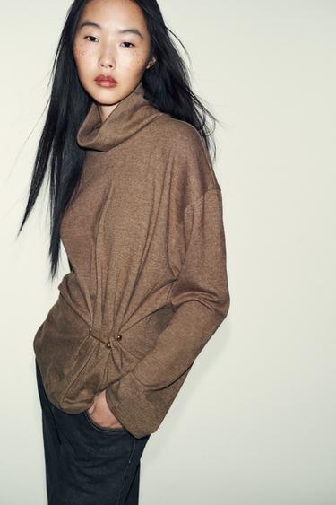 Zara SOFT METAL APPLIQUÉ TOP - taupe brown