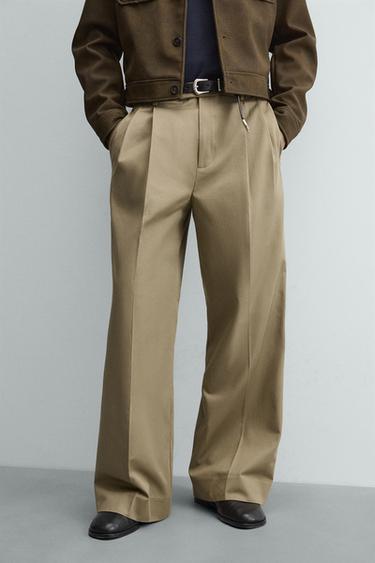 WIDE-LEG PLEATED TROUSERS - Beige by Zara - Image 4