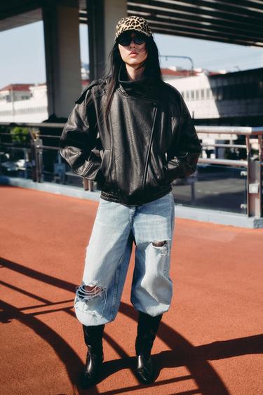Zara 人造皮革外套 - 黑色