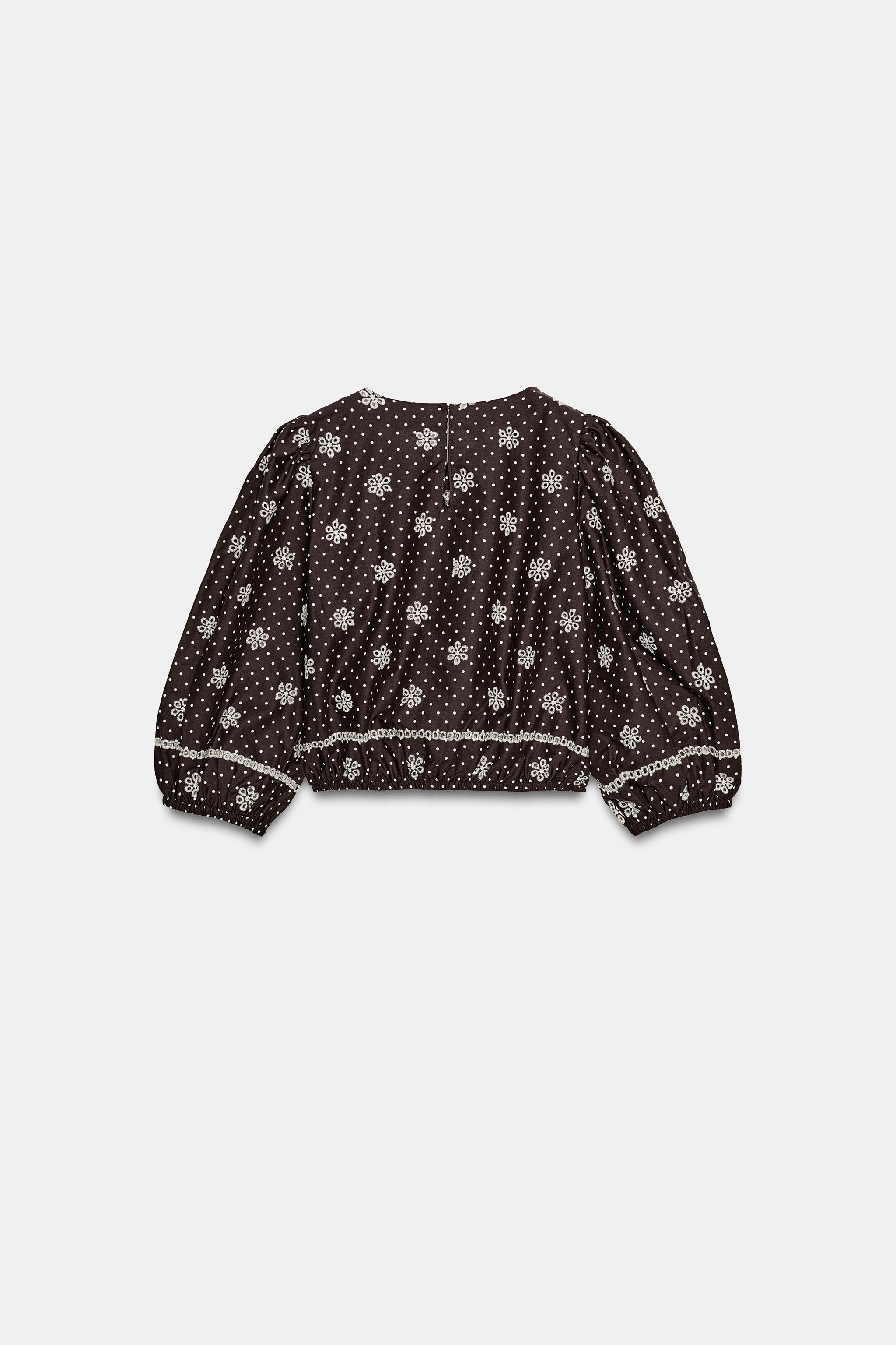 EMBROIDERED PERFORATED POLKA DOT BLOUSE