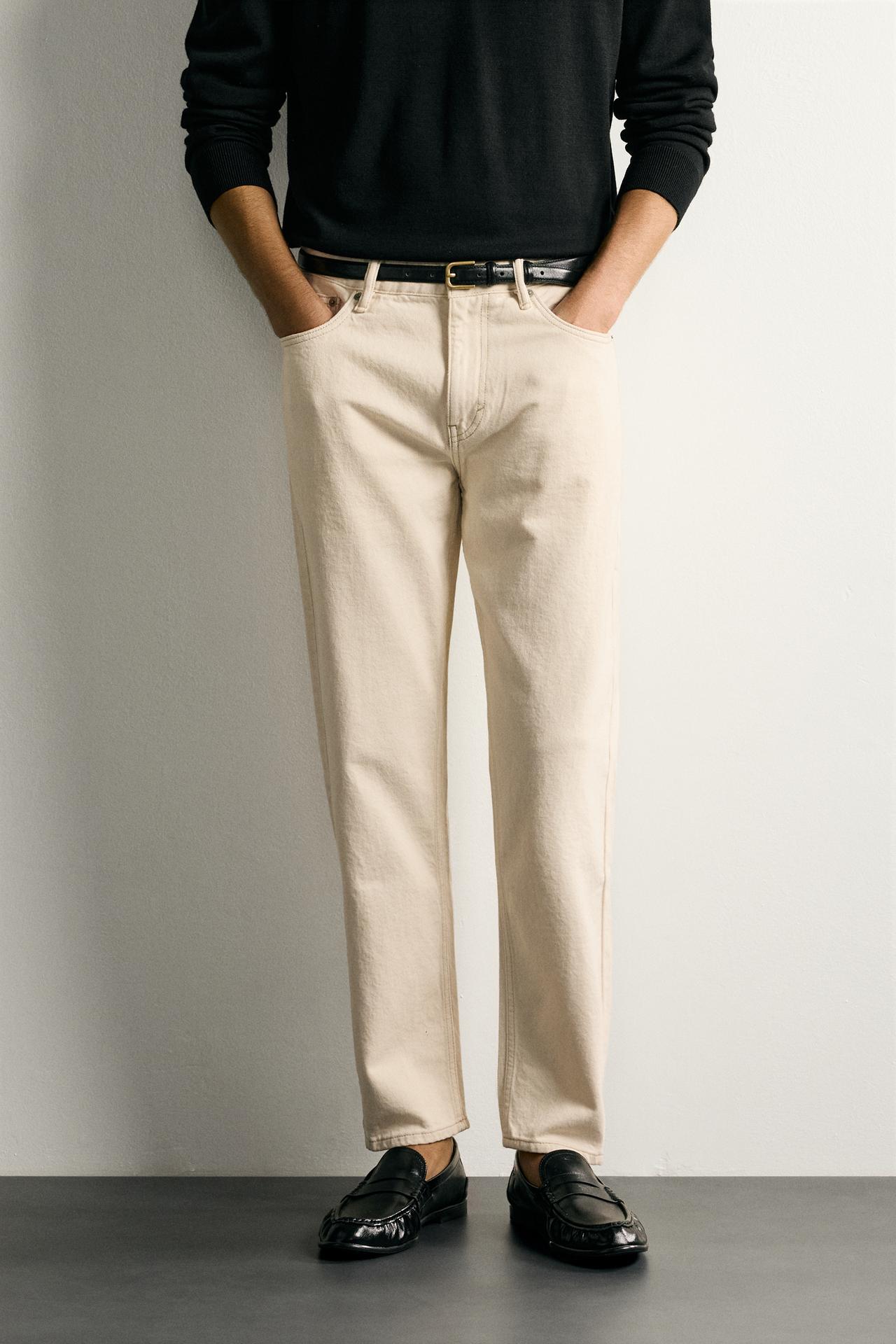SLIM TAPERED FIT JEANS — Ecru