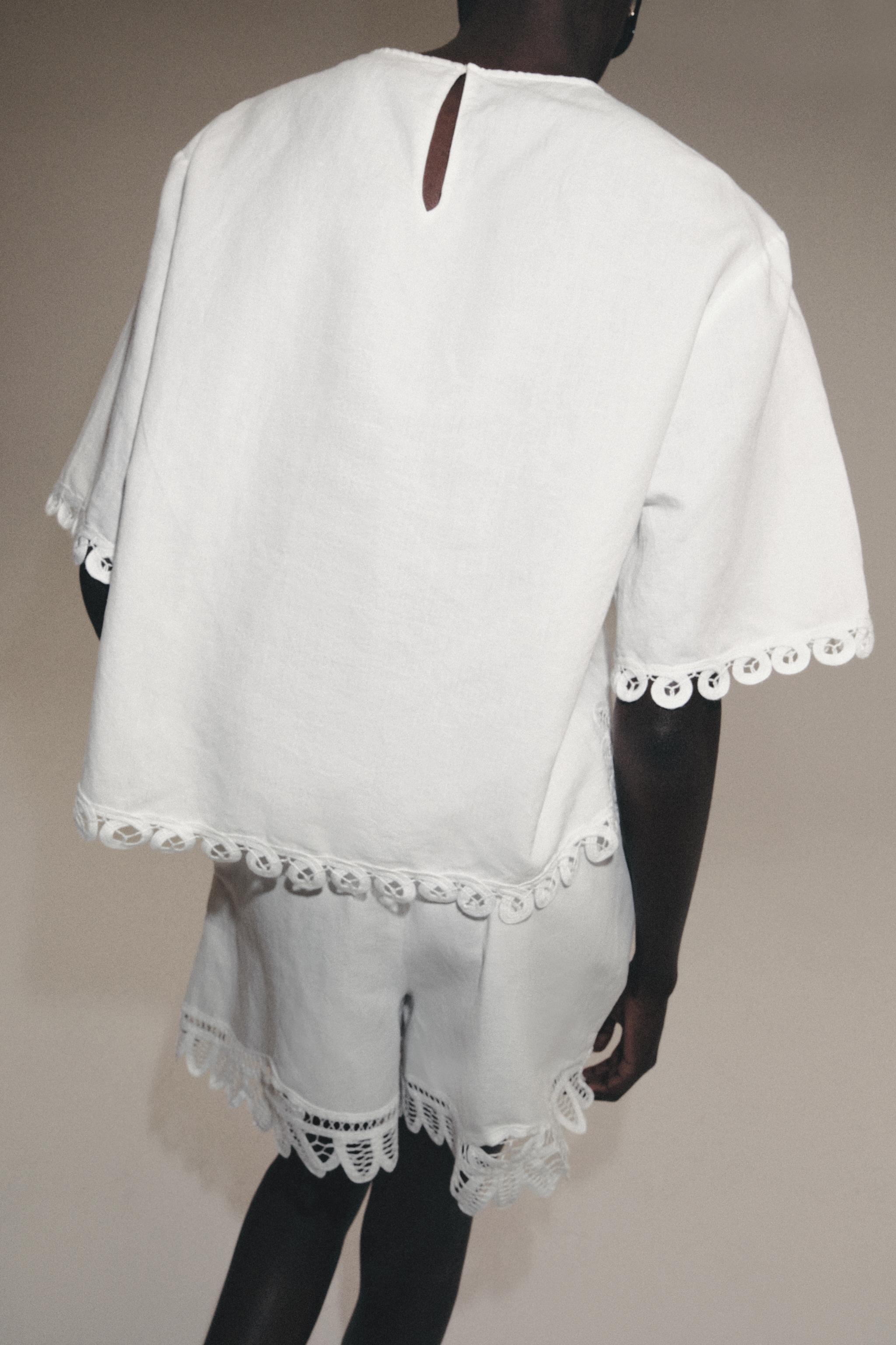 Zara ZW COLLECTION KETEN İŞLEMELİ ŞORT görsel 3