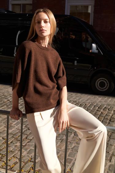 KNIT WIDE SLEEVE JUMPER - Brown by Zara
