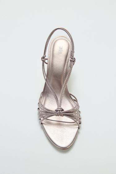 Zara KNOT STRAP LEATHER SANDALS - Bronze