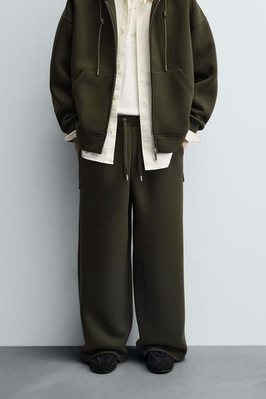 WIDE-LEG INTERLOCK TROUSERS - Dark green by Zara - Image 1