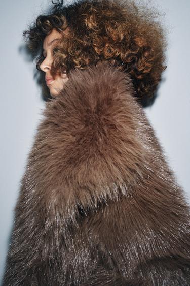 SHORT FAUX FUR COAT ZW COLLECTION - Brown by Zara