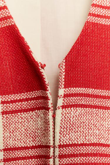 VESTE CINTREE À CARREAUX ZW COLLECTION - Blanc / Rouge de Zara - Image 3