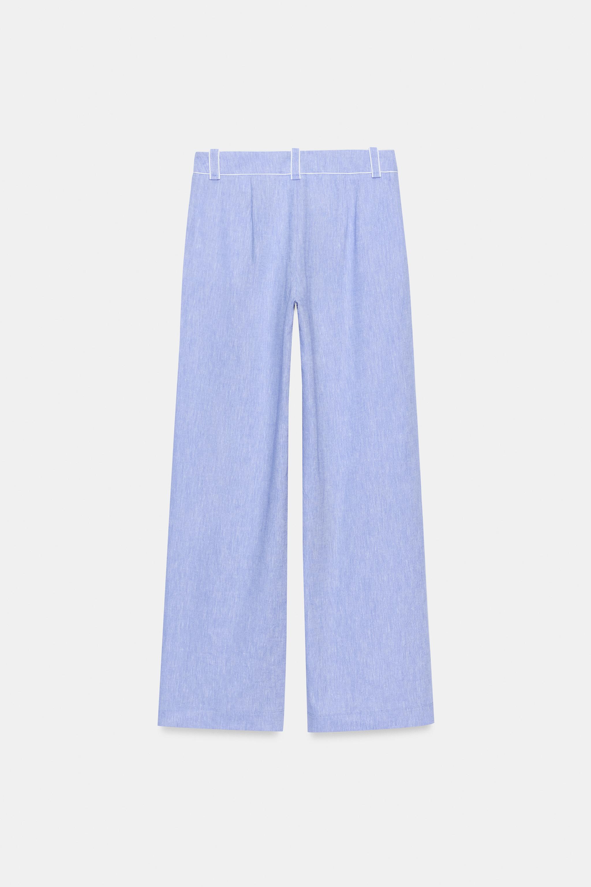 Zara Şeritli Keten Pantolon görsel 7