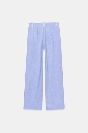 PANTALON LIN DÉTAIL LISERÉS - Bleu clair de Zara - Image 5