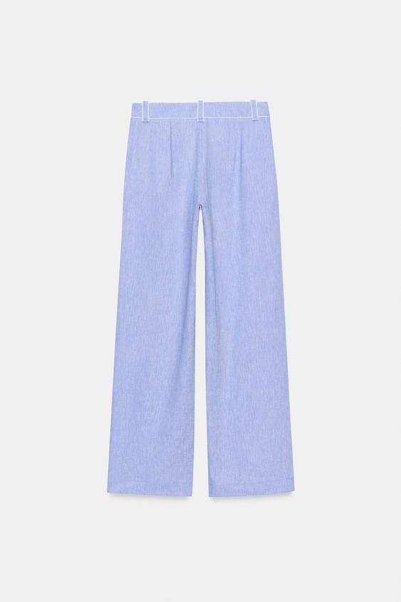 PANTALON LIN DÉTAIL LISERÉS - Bleu clair de Zara - Image 5