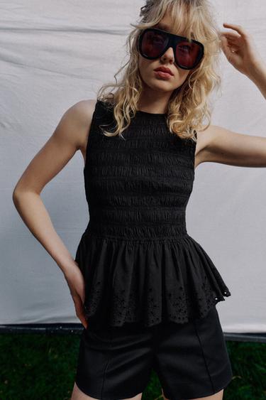 SMOCKED TOP - Black by Zara - Image 0